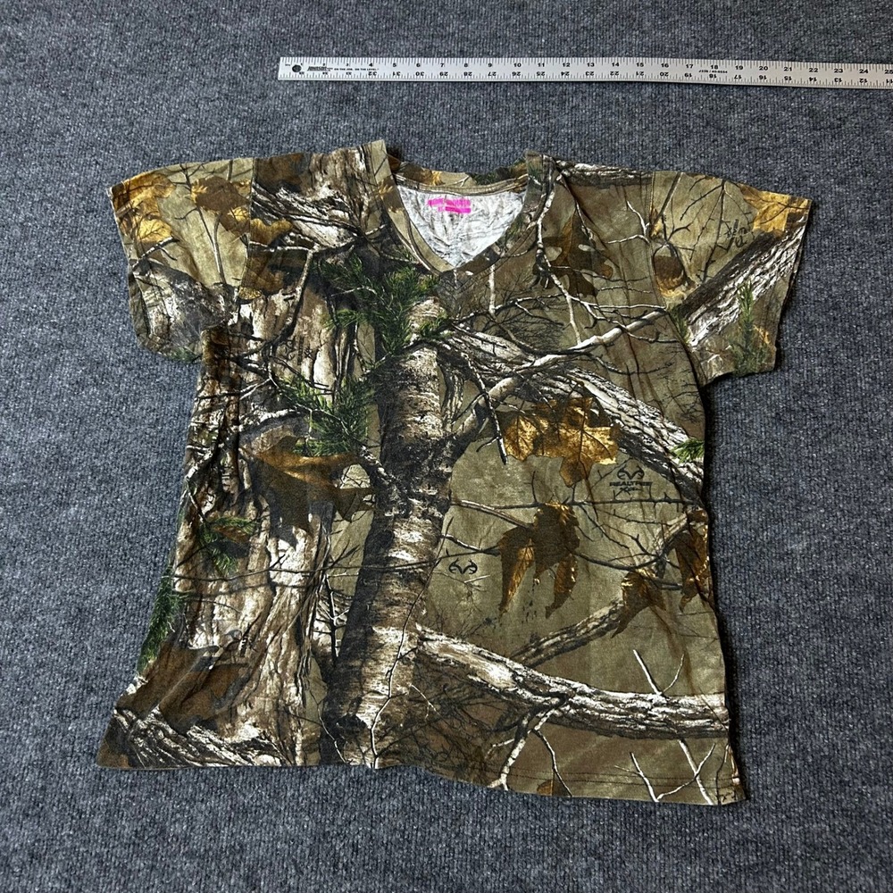 Game Winner T-Shirt Womens XL Realtree Camo V-Neck Short Sleeve Cotton Outdoor